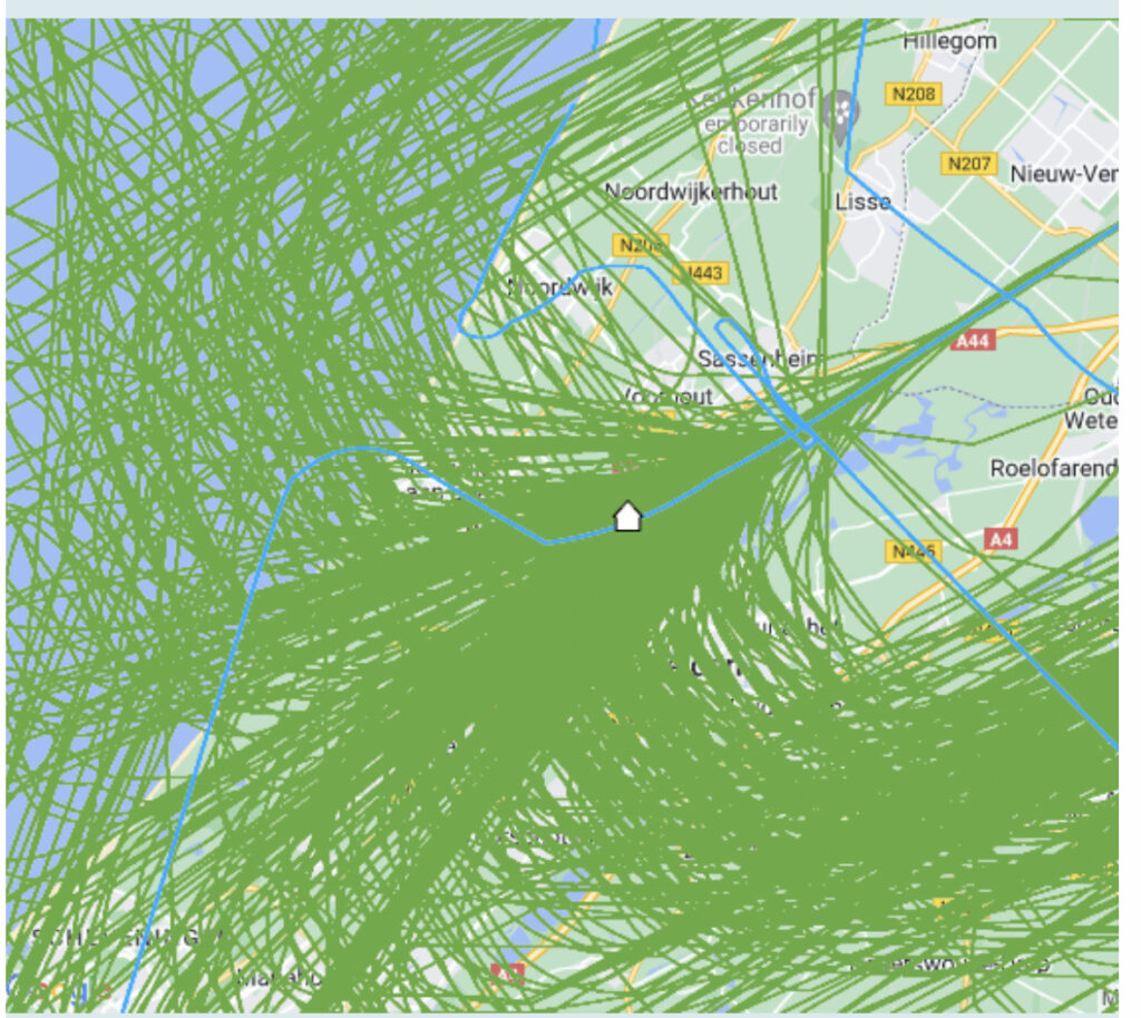 Radartracks etmaal vluchten Kaagbaan