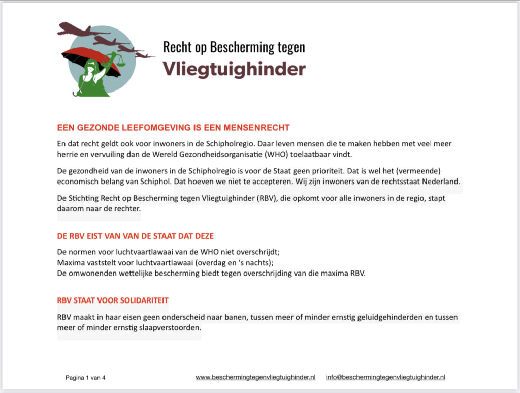 Doelstelling Stichting Recht op Bescherming tegen Vlieghinder Schiphol